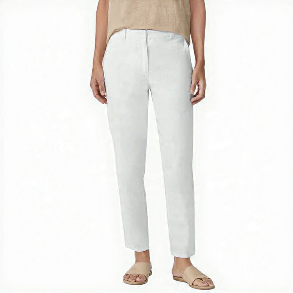 Eileen Fisher White Cotton Hemp Tapered Pant Easy Fit Ankle Size 20
